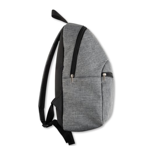Sac  dos en tissu gris avec fermetures clair et bretelles rglables.