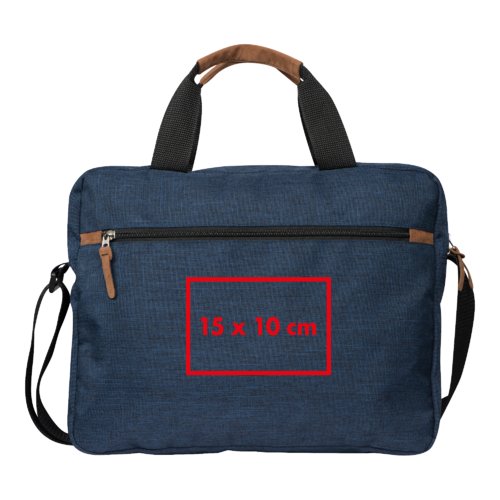 Sac  documents bleu en tissu avec fermeture clair et poignes.