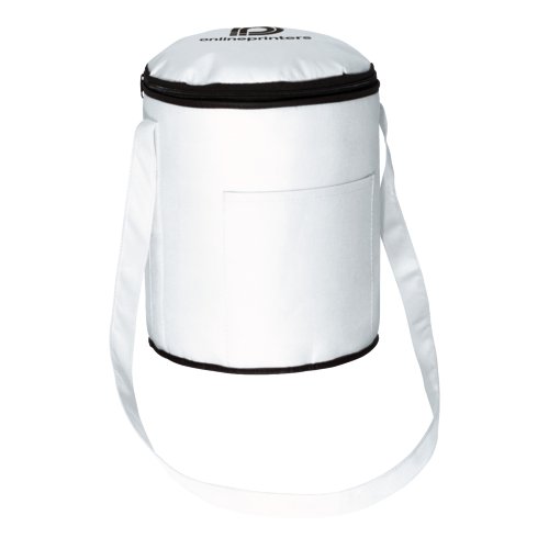 Sac isotherme blanc avec fermeture clair et bandoulire.