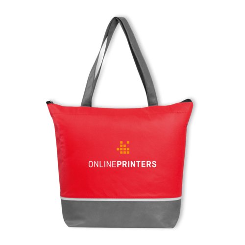 Sac isotherme rouge non-tiss� avec fermeture �clair et poign�es.