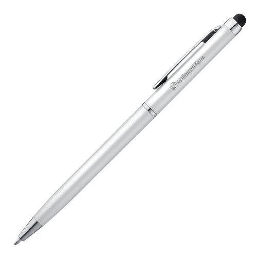 Stylo  bille blanc avec fonction tactile et clip.