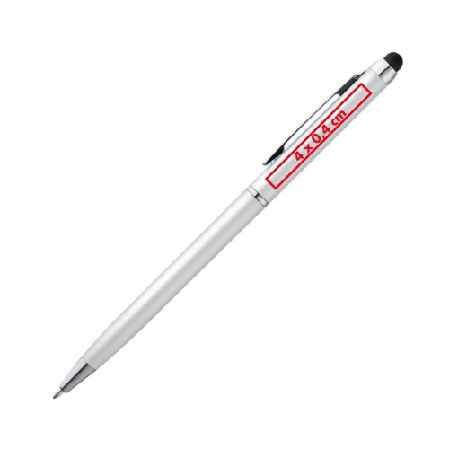 Stylo  bille argent avec fonction tactile et clip.
