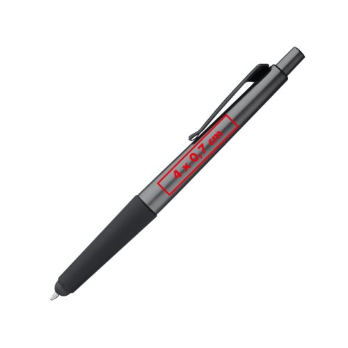 Stylo  bille gris avec fonction tactile et clip.