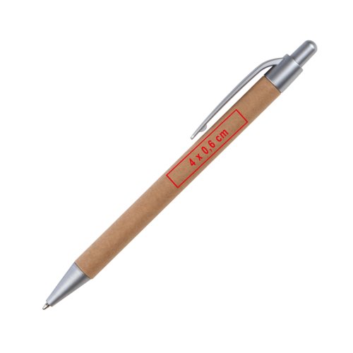 Stylo  bille en papier brun avec des lments en mtal et un clip.