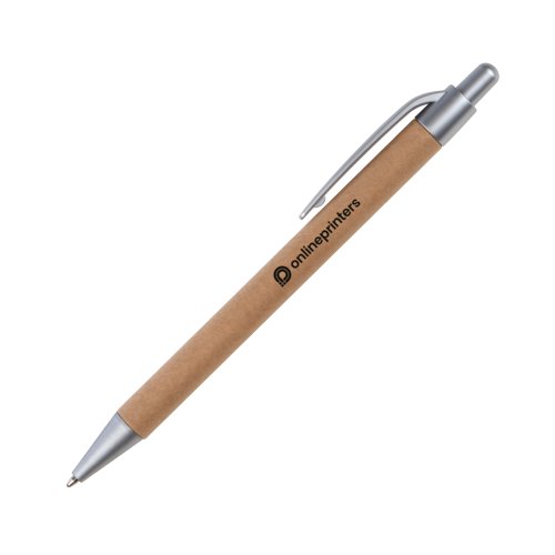 Stylo  bille en carton brun avec clip et mcanisme  pression.