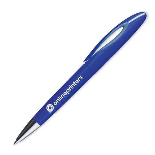 Stylo  bille en plastique bleu avec clip et mcanisme  pression.
