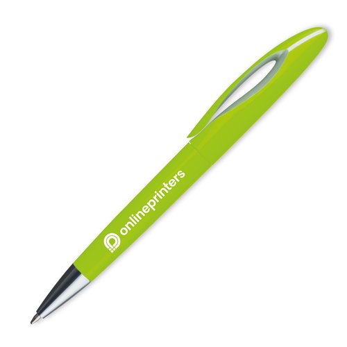 Stylo  bille en plastique vert avec clip et mcanisme  poussoir.