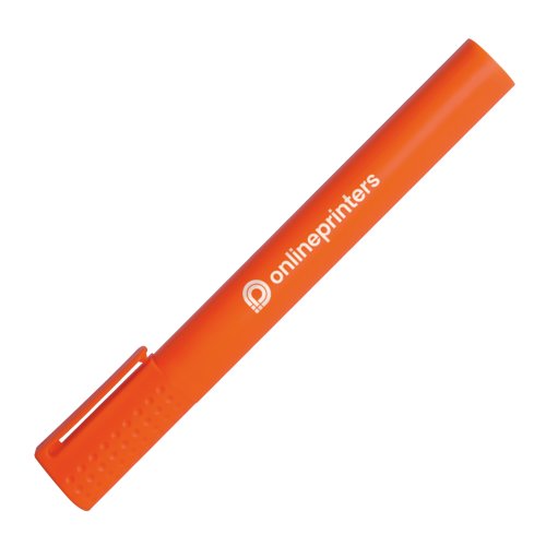 Surligneur orange avec pointe biseaute et capuchon.