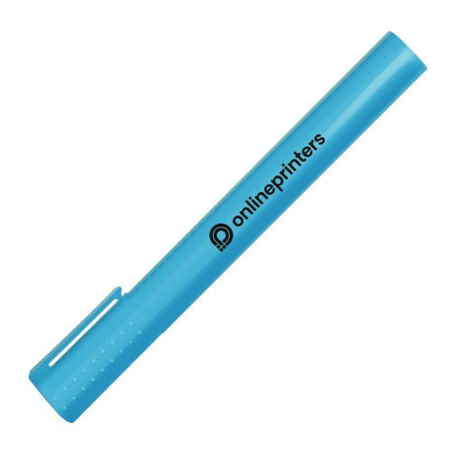 Surligneur bleu clair avec pointe biseaute et capuchon.