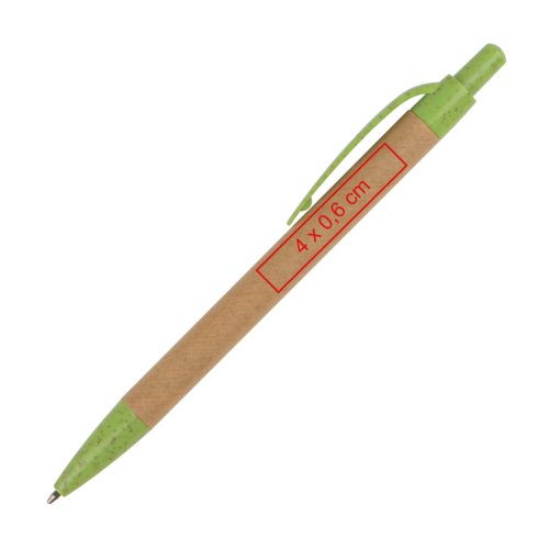 Stylo  bille en papier marron avec clip et bouton-poussoir.