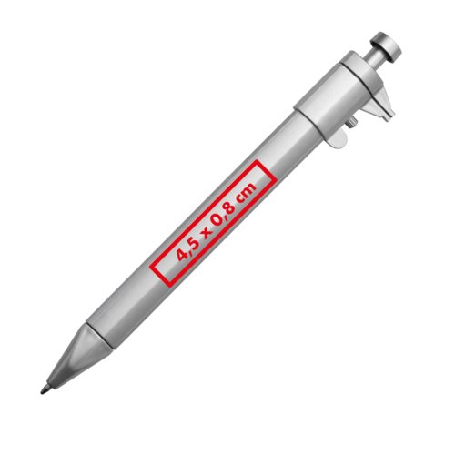 Stylo  bille en mtal argent avec pied  coulisse et mcanisme  poussoir.