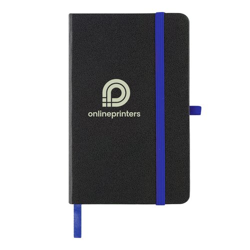 Carnet bleu avec fermeture lastique.