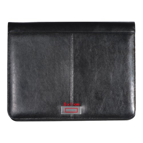 Porte-documents noir en similicuir avec fermeture clair.