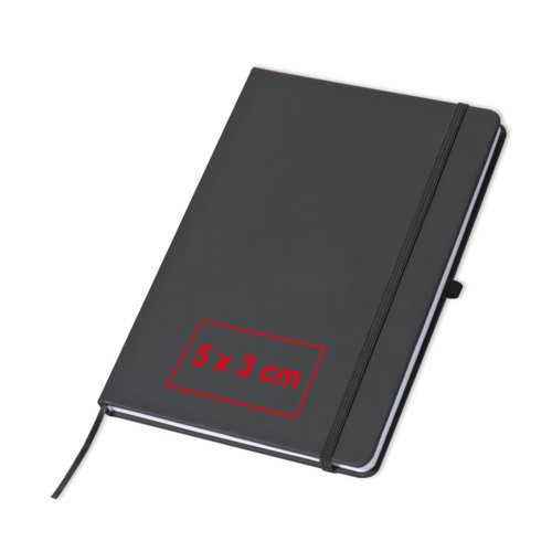 Carnet noir avec fermeture lastique et marque-page ruban.