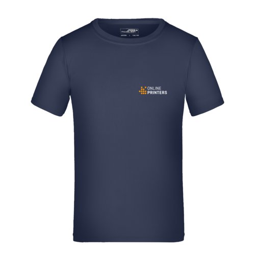T-shirt bleu fonc en polyester pour enfants avec manches courtes.
