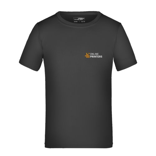 T-shirt noir en polyester pour enfants avec manches courtes.