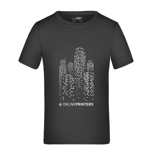 T-shirt noir pour enfant en polyester avec manches courtes.