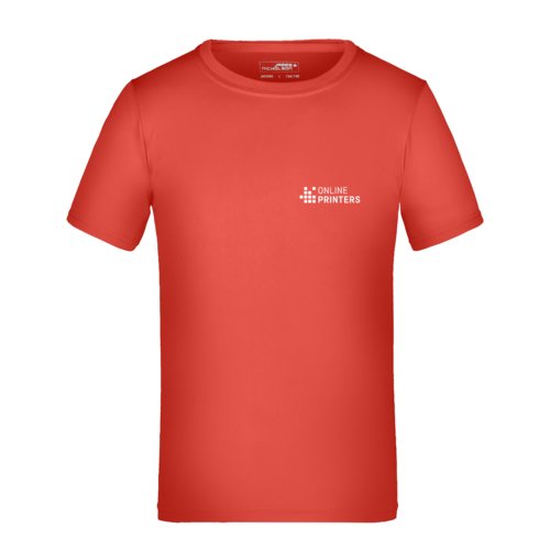 T-shirt rouge pour enfants en polyester avec manches courtes.