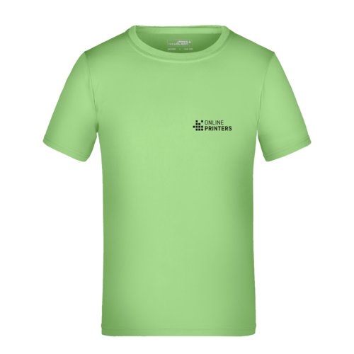 T-shirt en polyester vert pomme pour enfants avec manches courtes.