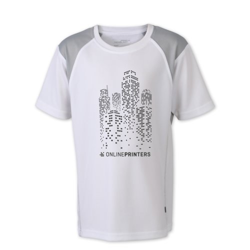 T-shirt de course blanc pour enfant en polyester avec manches courtes.