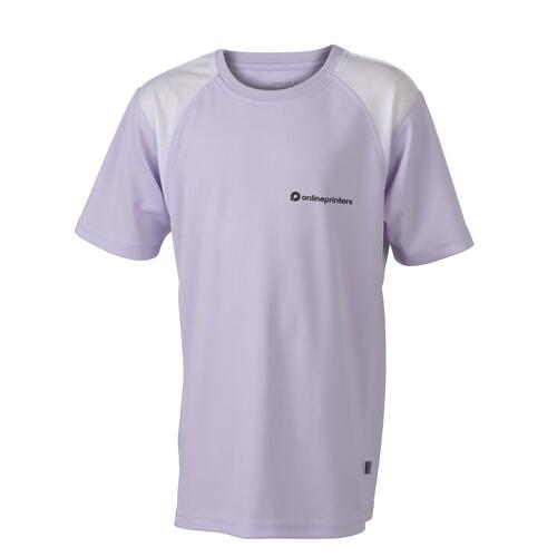 T-shirt de course lilas en polyester pour enfants avec manches courtes.