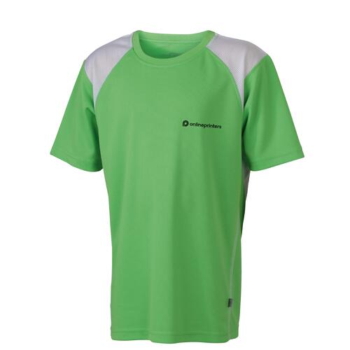 T-shirt de course fonctionnel vert pour enfants � manches courtes.
