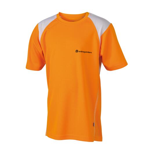 T-shirt de course orange pour enfants en polyester � manches courtes.