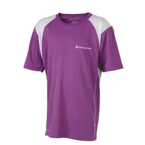 T-shirt de course violet pour enfant en polyester � manches courtes.