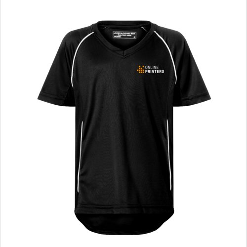 T-shirt d'quipe enfant noir et blanc en polyester avec col en V.