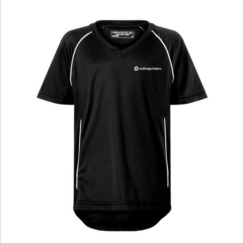 T-shirt d'�quipe enfant noir et blanc en polyester avec col en V.