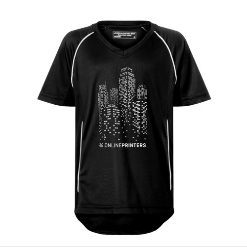 T-shirt d'quipe enfant noir et blanc en polyester avec col en V.