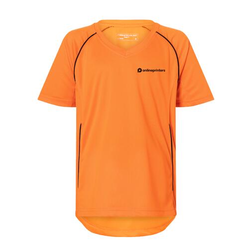 T-shirt orange pour enfant en polyester � manches courtes.