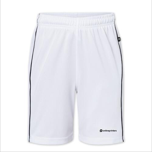 Short de sport enfant blanc en polyester avec taille �lastique.