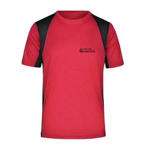 T-shirt rouge fonctionnel en polyester  manches courtes.
