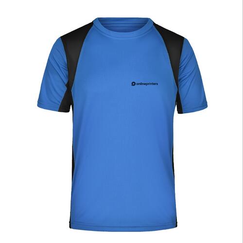 T-shirt de sport bleu en polyester pour hommes � manches courtes.