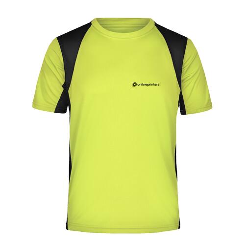 T-shirt fonctionnel en polyester jaune n�on pour homme � manches courtes.