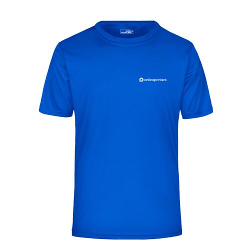 T-shirt bleu roi en polyester avec manches courtes.
