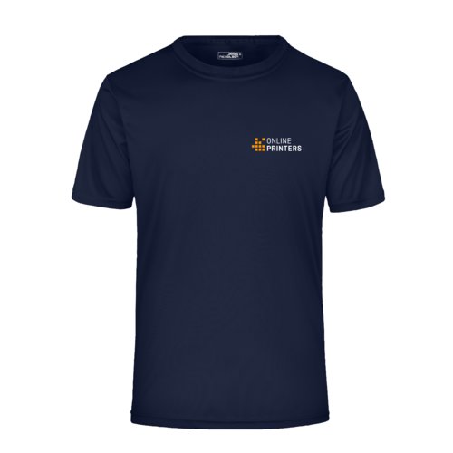 T-shirt en polyester noir-bleu pour hommes avec manches courtes.