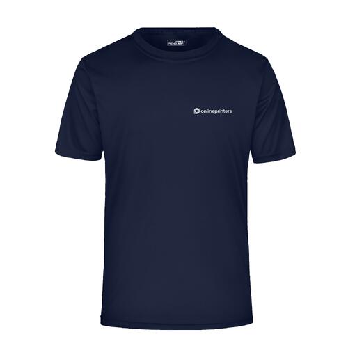 T-shirt en polyester noir-bleu pour hommes avec manches courtes.