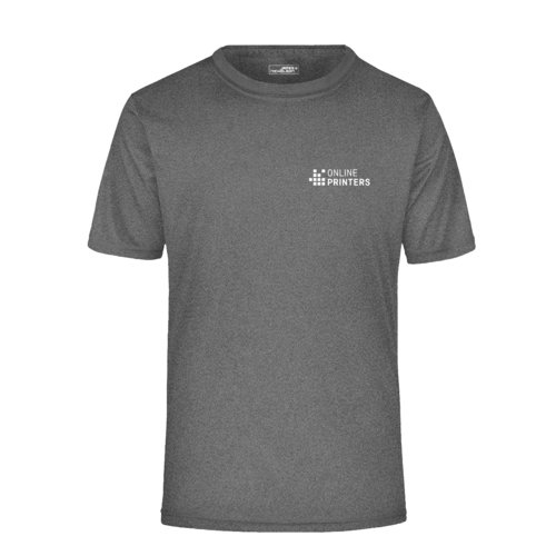 T-shirt en polyester chin gris fonc avec manches courtes.