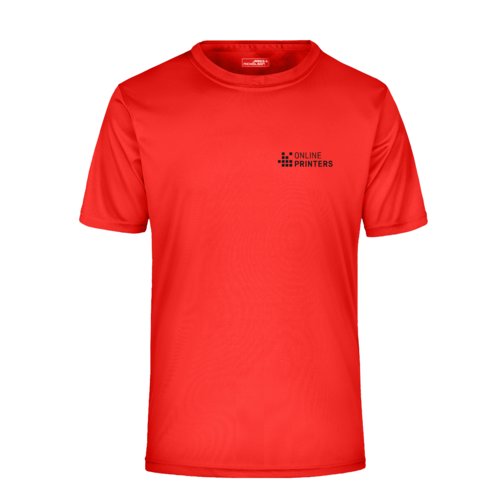 T-shirt rouge en polyester avec manches courtes.