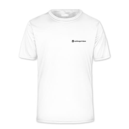 T-shirt blanc en polyester pour homme � manches courtes.