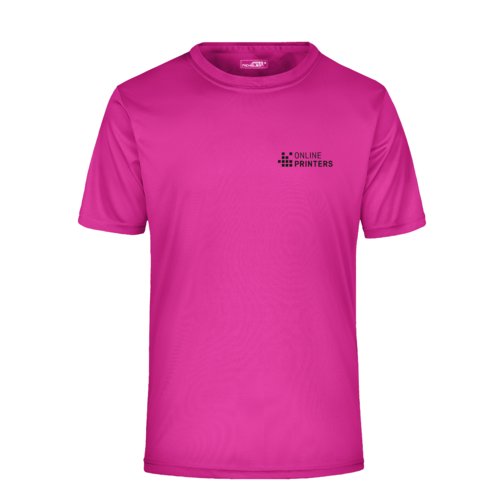 T-shirt rose en polyester avec manches courtes.