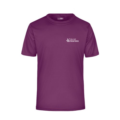 T-shirt violet en polyester pour homme avec manches courtes.
