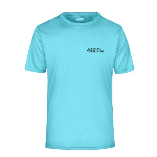 T-shirt turquoise en polyester pour hommes avec manches courtes.
