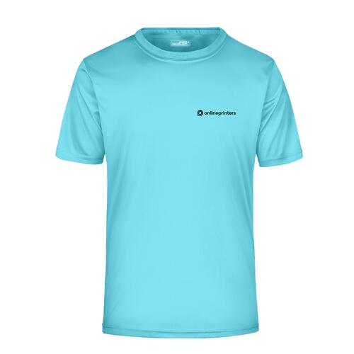 T-shirt turquoise en polyester pour hommes avec manches courtes.