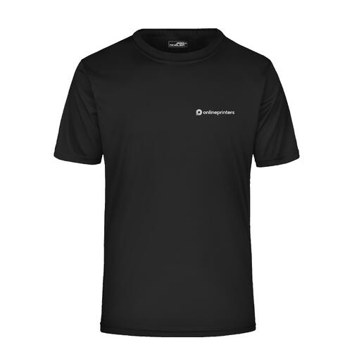 T-shirt noir en polyester � manches courtes pour hommes.