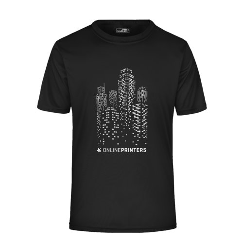 T-shirt noir en polyester avec manches courtes.
