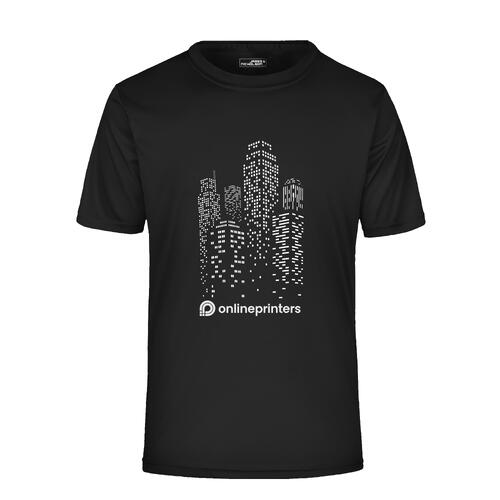 T-shirt noir en polyester avec manches courtes.
