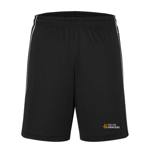 Shorts noirs et blancs en polyester avec taille lastique et cordon de serrage.
